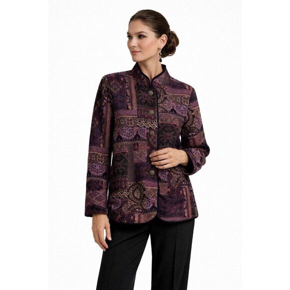Christopher & Banks Jackets & Blazers - vintage BROCADE JACKET BLAZER purple XL asian inspired jacquard upholstry